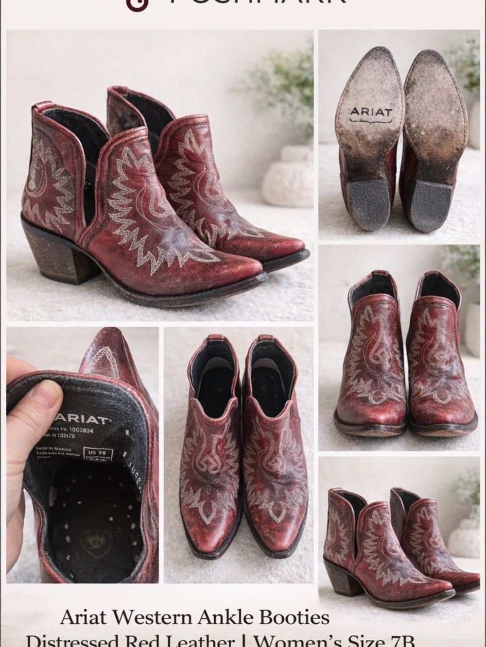 Ariat Distressed Burgundy Red Western Ankle Booties